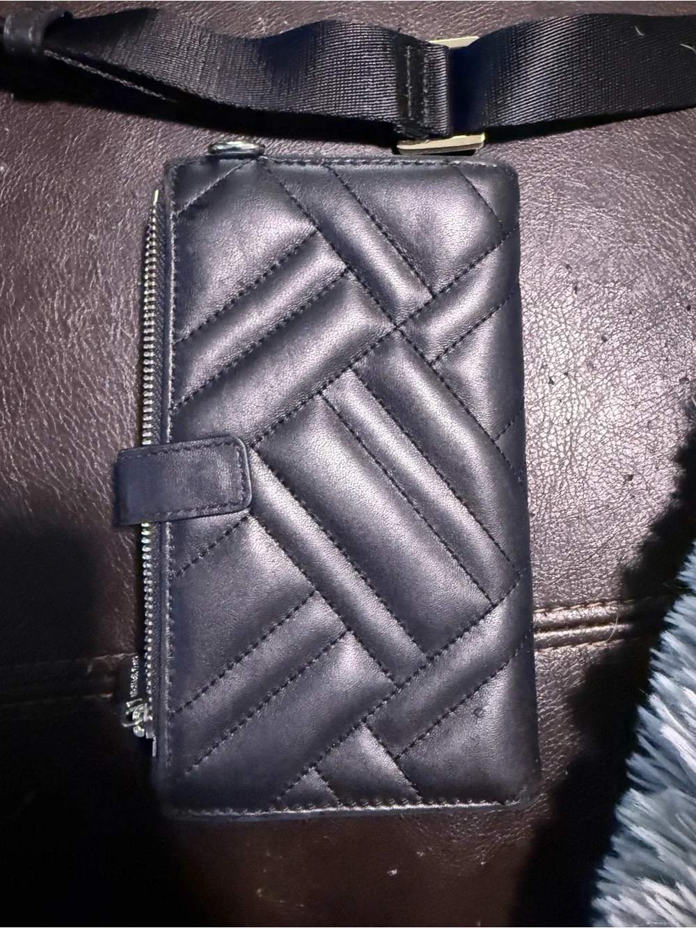 Michael Kors Black Quilted Leather Zip Card Wallet